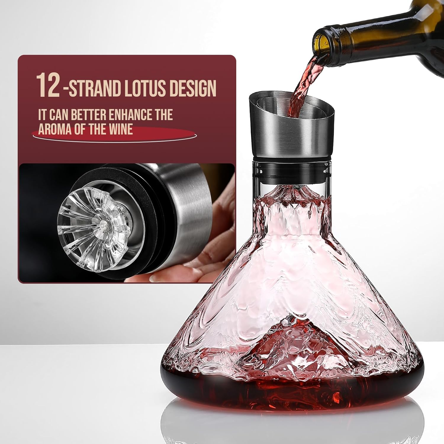 CARLA HOME Iceberg Wine Decanter with Aerator Filter and Lid - Image 5