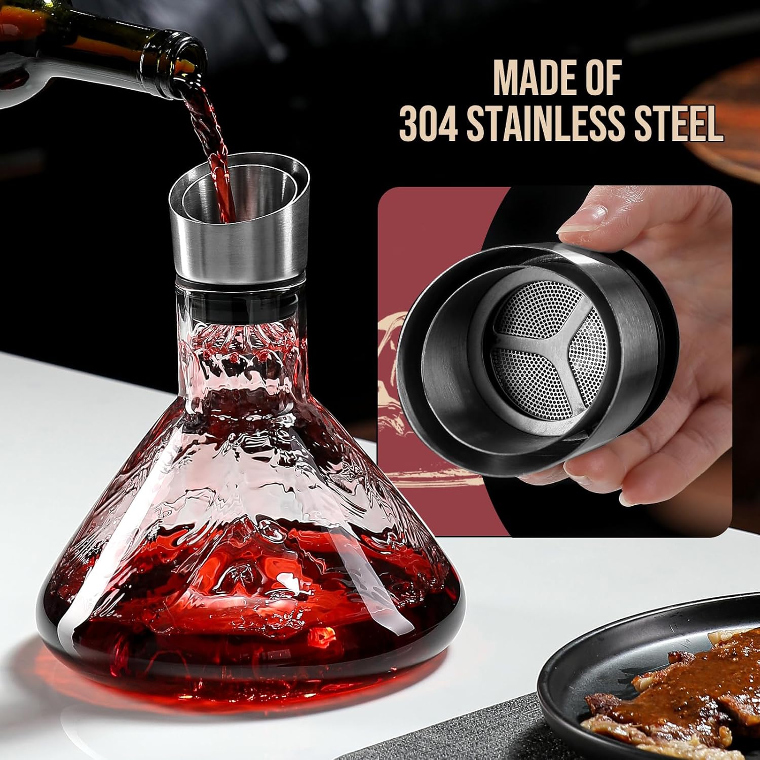 CARLA HOME Iceberg Wine Decanter with Aerator Filter and Lid - Image 6